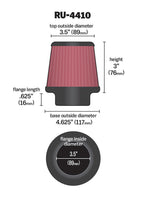 K&N Filter Universal Rubber Filter 3 1/2 inch Flange 4 5/8 inch Base 3 1/2 inch Top 3 inch Height