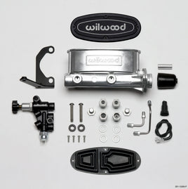 Wilwood HV Tandem M/C Kit w L/H Bracket & Prop Valve - 1in Bore Ball Burnished