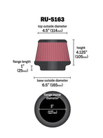 K&N Universal Rubber Filter 5in Flange ID x 6.5in Base OD x 4.5in Top OD x 4.125in Height