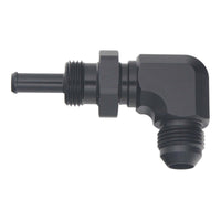 DeatschWerks 8AN Male Flare to 5/16in Male Barb Bulkhead Adapter 90-Degree - Anodized Matte Black